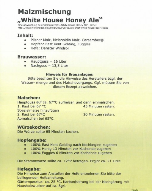 White House Honey Ale - Braurezept
