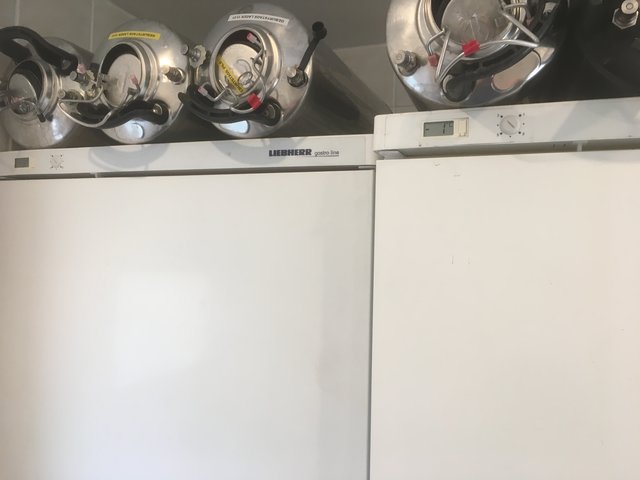 Meine beiden Kühlschränke. Es passen 12 NC Keg rein-oder zwei 100 Liter Gärfässer.