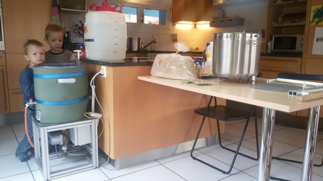 10:10 Uhr: Am Start sind meine beiden Brauhelfer Fynn und Lio, eine Kopie des Braumeister von Speidel 20Liter, diverses Zubehör und ich, welcher sich nun an seinen neunten Sud macht.<br />Am Start sind meine beiden Brauhelfer Fynn und Lio, eine Kopie des Braumeister von Speidel 20Liter, diverses Zubehör und ich, welcher sich nun an seinen neunten Sud macht