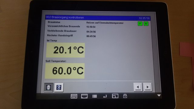 10.30 Uhr: Es geht los, ca. 4.5h bis zum Brauende. Das berechnen der Braudauer hat sich als nicht ganz einfach erwiesen, da sich die Heizleistung in °C/min gegen oben hin verringert. Im Hintergrund wird nun eine Stützpunkttabelle herangezogen, welch ich bei 25 Litern Wasser ermittelt habe. Für mich ist wichtig zu wissen, wann der Brautag ca. endet :-).