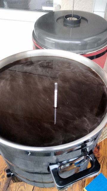 Pfanne voll, nochmal spindeln vor dem Kochen, dann aufheizen.