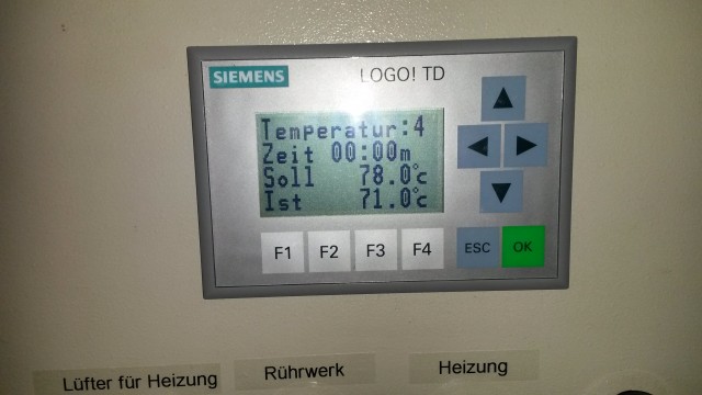 Ansicht einer Temperaturrast. Die Zeit der Rast erscheint erst im Display, wenn die Temperatur erreicht ist und zählt dann runter auf null. Danach wird zur nächten Rast gewechselt.