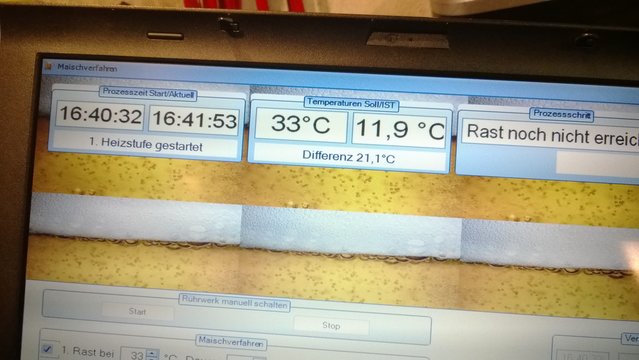 Ein Blick auf den Monitor<br />Die Anwendung steuert den Brauprozess mit Temperaturmessung, Rührwerk und Gassteuerung.