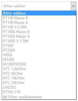 Auswahlmenü bei Sensorshop24