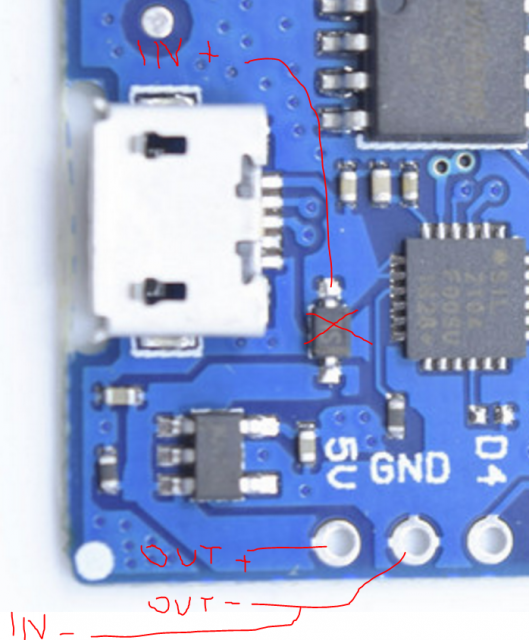 Anschluss Lademodul am Wemos D1 Mini PRO