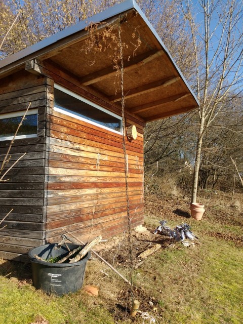 3.jpg (562.96 KiB) 4699 mal betrachtet Die Wäscheleine ist an den Dachsparren des Gartenhauses entlang gespannt. <br />Möglich, daß ich - wenn der Hopfen mal größer wird - mir auch etwas Solideres überlegen werde