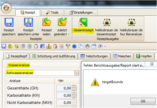 Fehler bei der Berichtsausgabe: targetBounds / Version 2.4.0 und 2.4.1