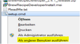 Benutzer für die Installation via Setup.cmp explizit angeben