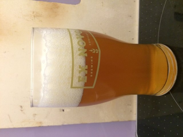 Das Glas hat schon ein paar Minuten gestanden bis ich dann das Bild gemacht habe und das Bier kommt aus einer Flasche in die ich den Rest abgefüllt hatte der nicht mehr ins Keg  ging. Ich erwarte dass der Anteil im Keg im Laufe der Lagerung noch weiter aufklärt. Der Schaum wirkt hier recht grobporig aber die folgenden Gläser waren vom Schaumbild nicht merklich schlechter als bei meinen bisherigen Bieren (feinporig und stabil). Also kann ich keine Einbußen durch die Gabe von Papain verzeichnen.