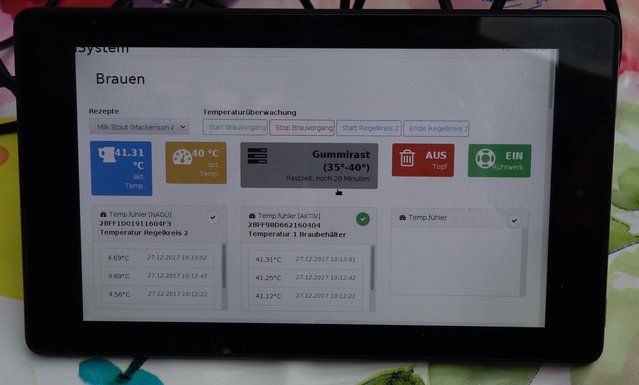 Anzeige Brausteuerung auf einem Tablet