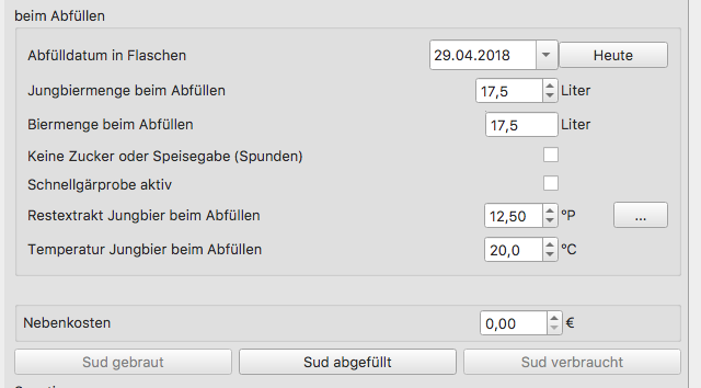 Nach dem Klick auf "Sud gebraut"