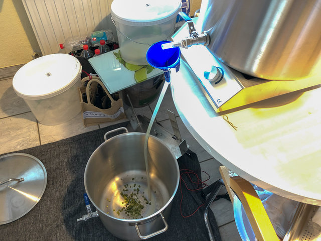 Läutern diesmal direkt in die Würzepfanne mit vorgelegtem Hopfen