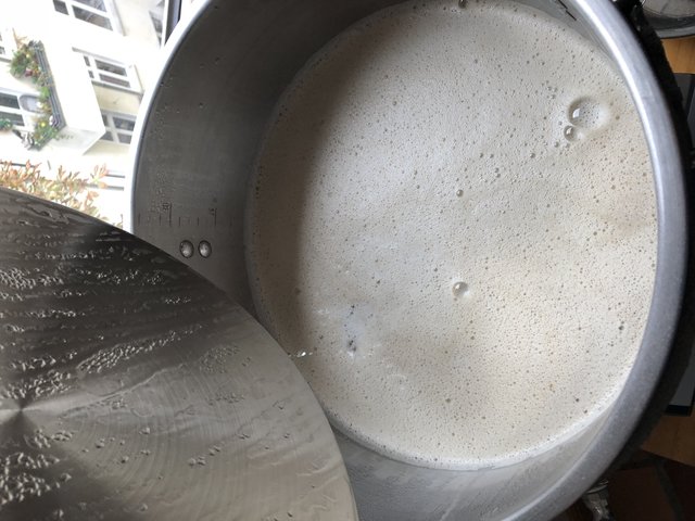 Neben dem schroten wird das Wasser aufgewärmt und eingemaischt - zuerst das Weizen.
