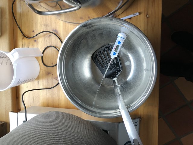 Thermometer (einmal Sensor, einmal Hand) und Maischepaddel von Ikea