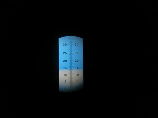 Refraktometer sagt 14 Brix% (~13.5 °Plato??). Wenn die Umrechnung stimmt, liegen also leicht über den im Rezept angepeilten 13 °Plato ... dann gibt's halt 'nen bissl' mehr Alk in Alt