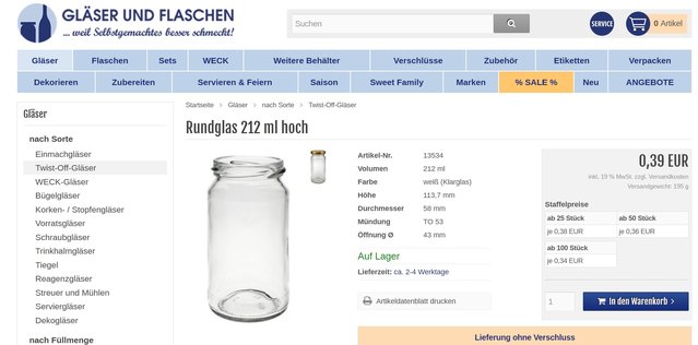 Dieses Glas könnte auch passen - Öffnungsdurchmesser 43mm!