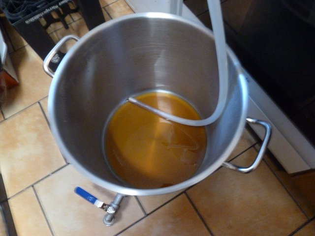 Die Würze langsam in einem dünnen Strom abläutern mit der 1A Läuterhexe.