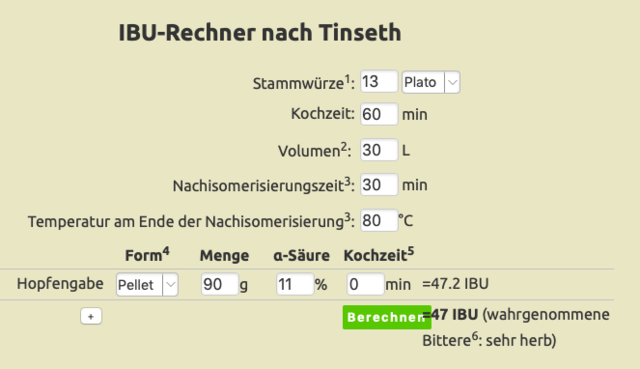 IBU berechnet nur mit der Nach­isomerisierung