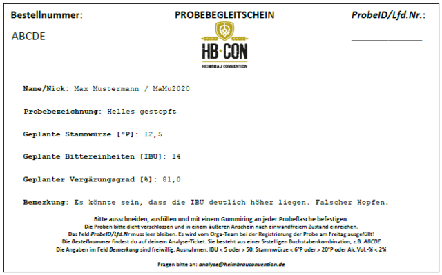 Muster eines korrekt ausgefüllten Probebegleitscheins