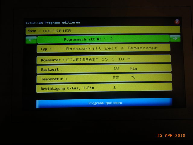 2. Programmschritt Eiweisrast 10 min. 55°C