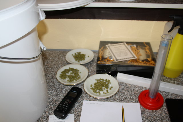 Abgewogene Hopfengaben zu je 16g (nach Rezept)