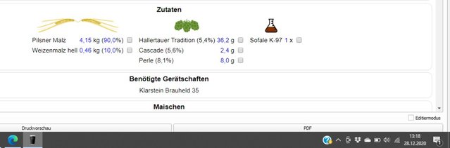 Hallertauer und Cascade würden70min kochen..Perle 10min