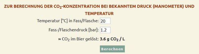 Ist: 1.2bar was bei 20°C erst mal 3.6g CO2/L