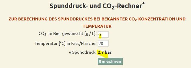 Angepeilt 6g CO2/L wären ca.2.7 bar