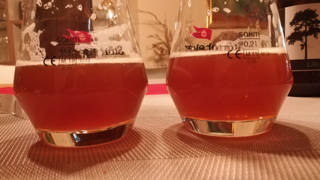 Die Farbe ist ebenfalls gleich. Beide Biere sind bernsteinfarben und leicht trüb.