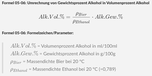 Vol% aus Gew%-Alk ermitteln